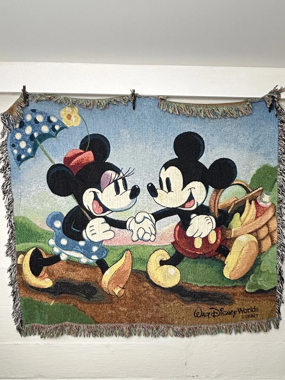 Mickey & Minnie Mouse Throw Blanket 50x62 Afghan Tapestry Walt Disney World